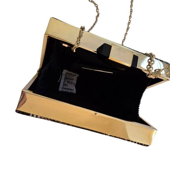 Sondra Roberts Womens Faux Snake Convertible Clutch Shoulder Bag Purse Brown - Picture 13 of 13